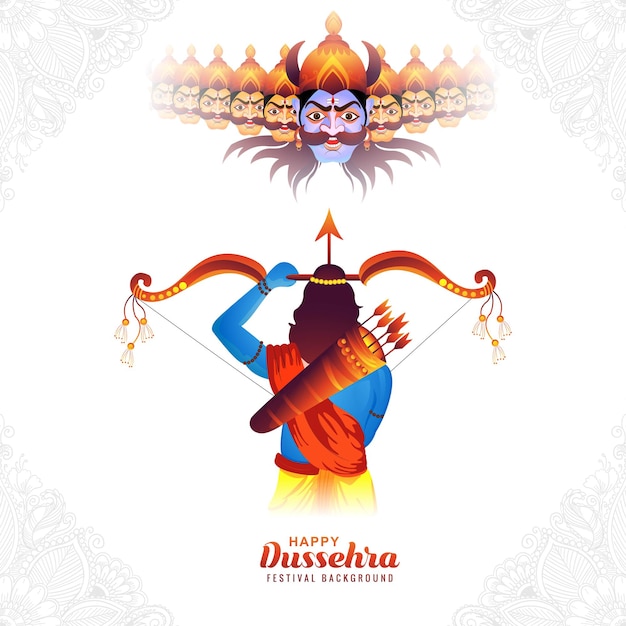 Vettore gratuito illustrazione del signore rama che uccide ravana nel felice sfondo del festival di dussehra