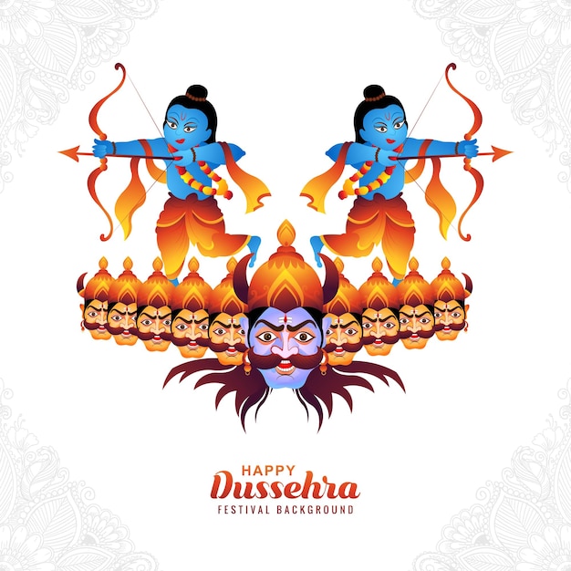 Illustration of lord rama killing ravana in happy dussehra festival background