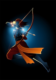 Premium Vector | Illustration of lord rama using bow and arrow, indian god  of hindu