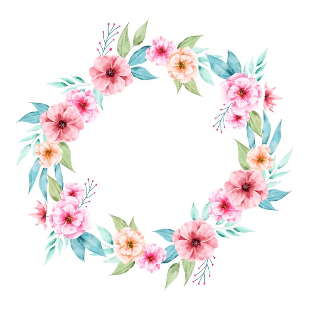 Illustration of luxuriant floral wreath in watercolor style