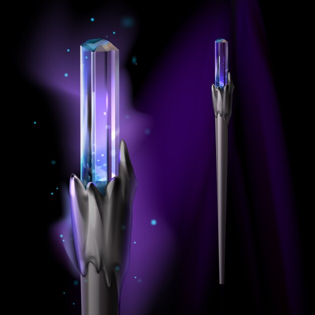 クリスタルと明るい輝きを持つ魔法の杖のイラスト