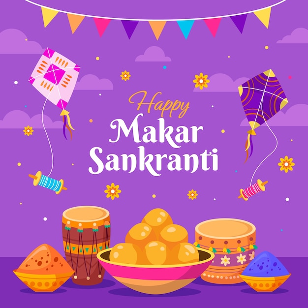 Free vector illustration for makar sankranti festival celebration