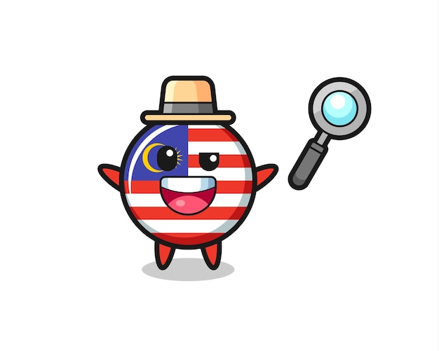 Illustration of the malaysia flag badge mascot as a detective who manages to solve a case , cute style design for t shirt, sticker, logo element