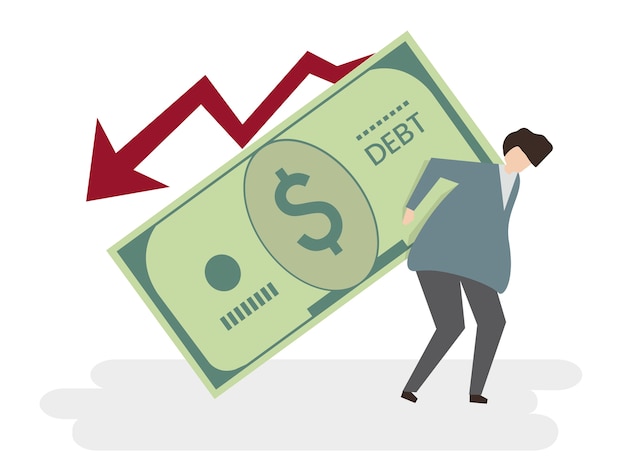 Free vector illustration of a man in debt