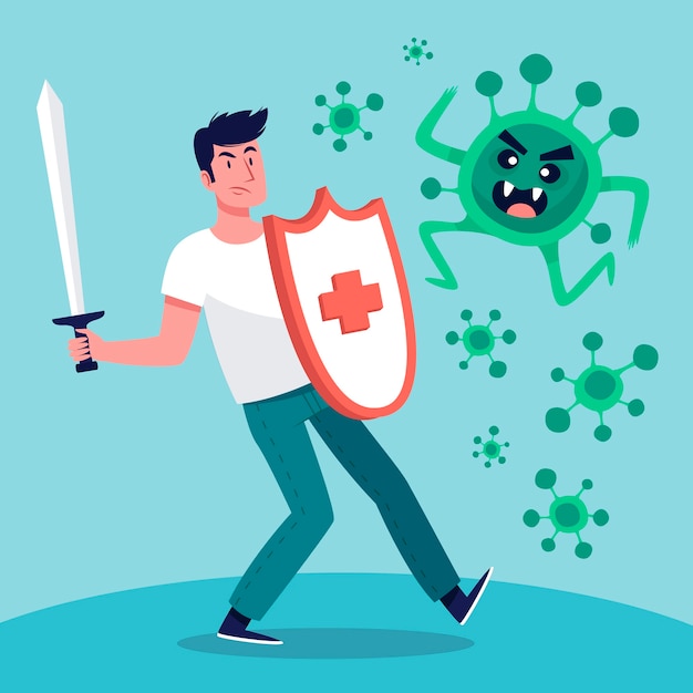 Illustration of man fighting the virus