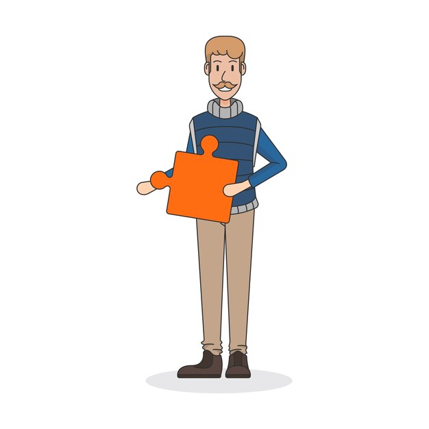 Free vector illustration of a man holding a puzzle piece
