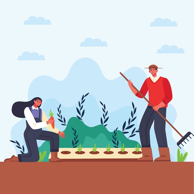 Illustration of man and woman organic farming concept