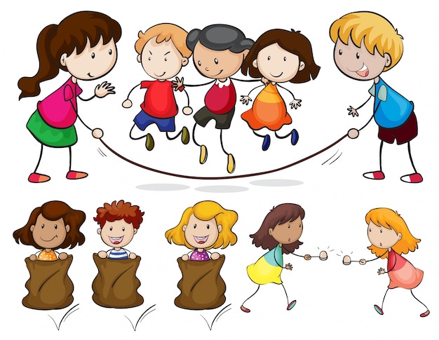 Free vector illustration of many children playing
