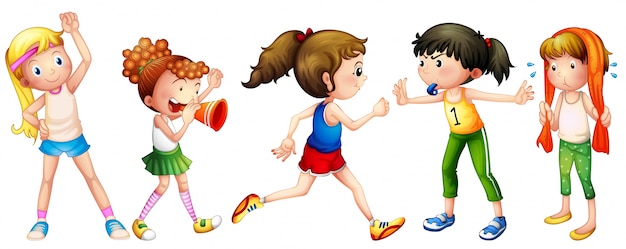 Иллюстрация многих девушек, выполняющих упражнения