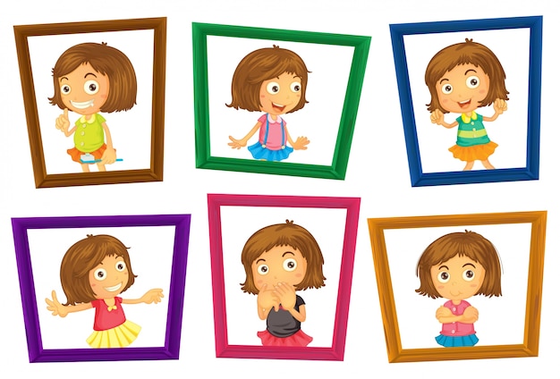 Illustration of many photo frames of a girl