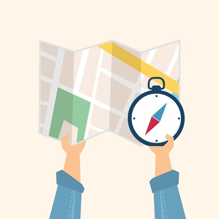 Free Vector illustration of a map and compass