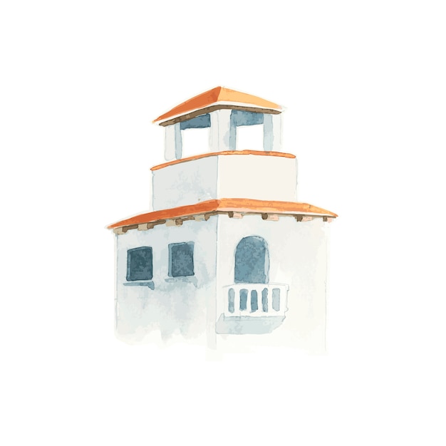 Free vector illustration of mediterranean city building exterior water color style