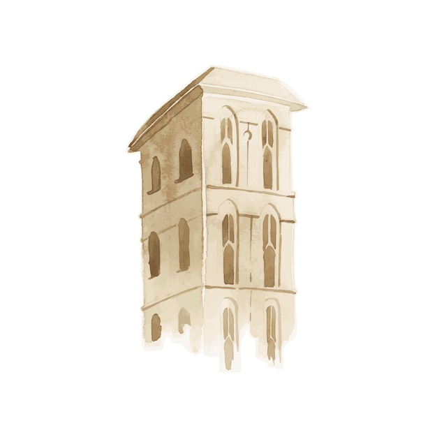 Illustration of Mediterranean city building exterior water color style