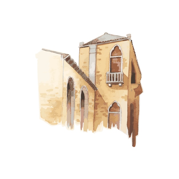 Иллюстрация средиземноморского городского здания стиль акварели
