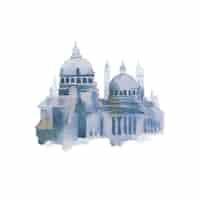 Free vector illustration of mediterranean city building exterior water color style
