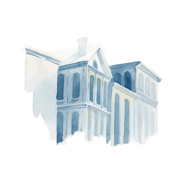 Illustration of Mediterranean city building exterior water color style