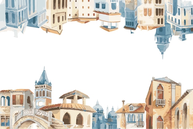 Illustration of Mediterranean city building exterior water color style