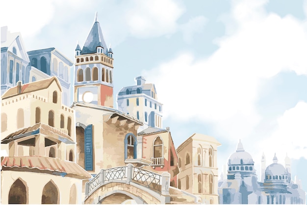 Illustration of mediterranean city