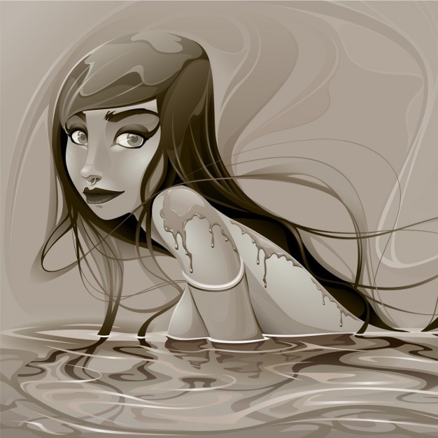 Free vector illustration of a mermaid, sepia