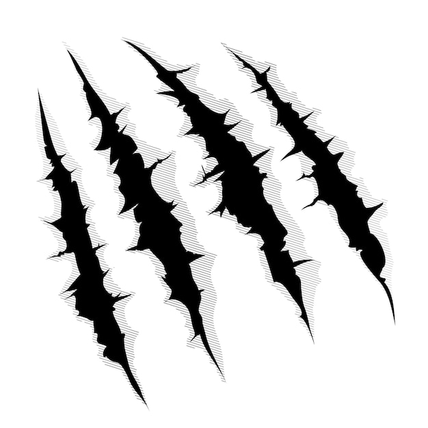 illustration of a monster claw or hand scratch or rip through white background