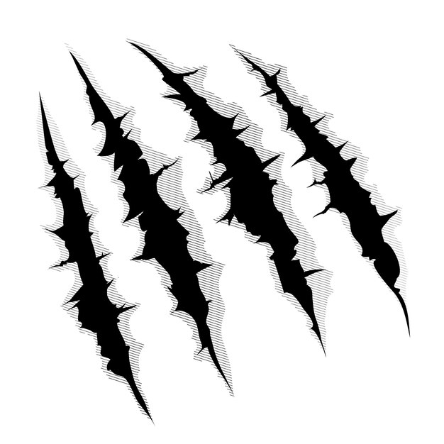 illustration of a monster claw or hand scratch or rip through white background