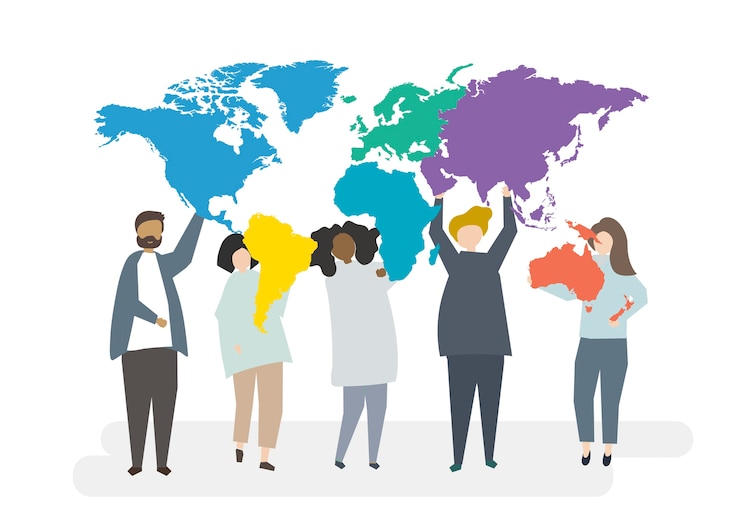Free Vector illustration of multiracial characters with global concept