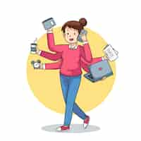 Free vector illustration of a multitasking person