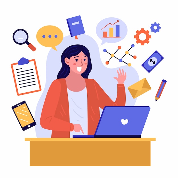 Free vector illustration of a multitasking person