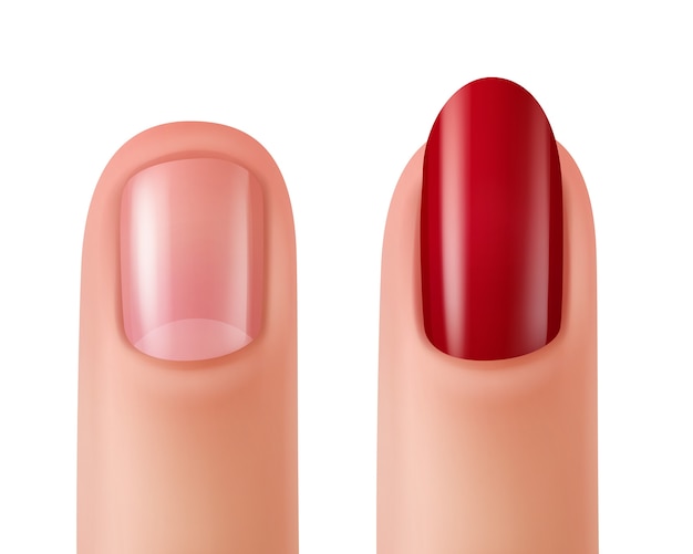 illustration of nails with nail polish and without nail polish