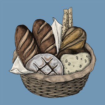 パンのバスケットのイラスト プレミアムベクター パンのバスケットのイラスト プレミアムベクター