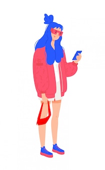 赤いジャケットの若い女の子のイラスト プレミアムベクター 赤いジャケットの若い女の子のイラスト プレミアムベクター