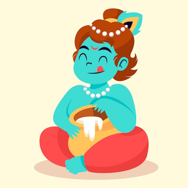 Бесплатное векторное изображение Иллюстрация младенца кришны, едящего масло