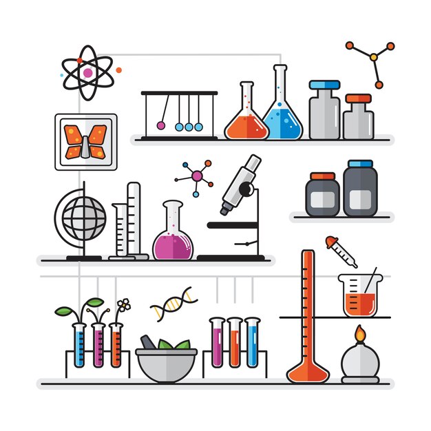 化学実験器具セットのイラスト 無料のベクター