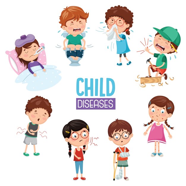子供の病気のイラスト プレミアムベクター