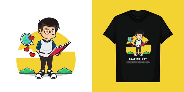 かわいい男の子のイラストとtシャツは釣りです プレミアムベクター