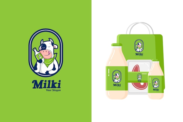 乳製品や牛肉のかわいい牛マスコットロゴのイラスト プレミアムベクター 乳製品や牛肉のかわいい牛マスコットロゴのイラスト プレミアムベクター