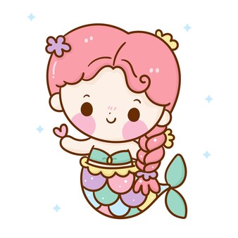 かわいい人魚の手描き プレミアムベクター かわいい人魚の手描き プレミアムベクター