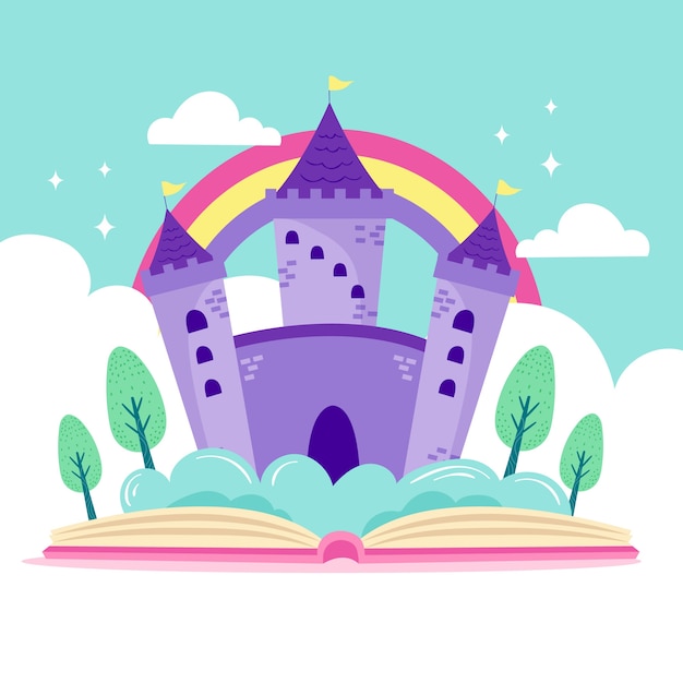 Бесплатное векторное изображение Иллюстрация сказочного замка в книге