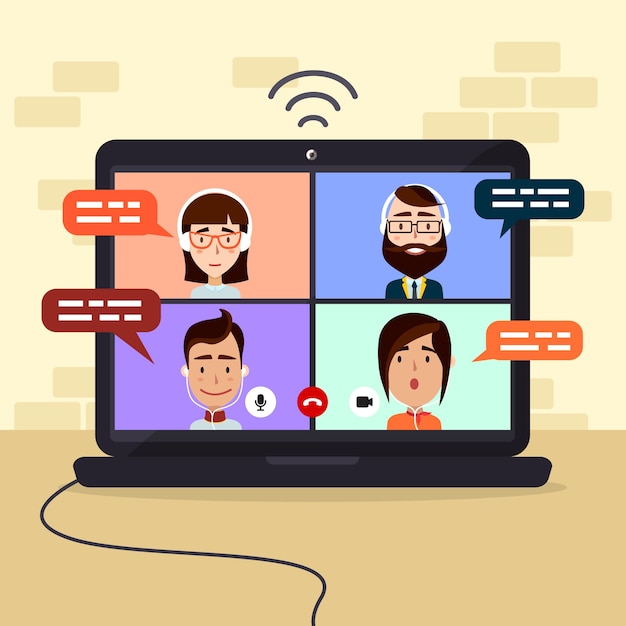 Бесплатное векторное изображение Иллюстрация друзей видео звонки на ноутбуке