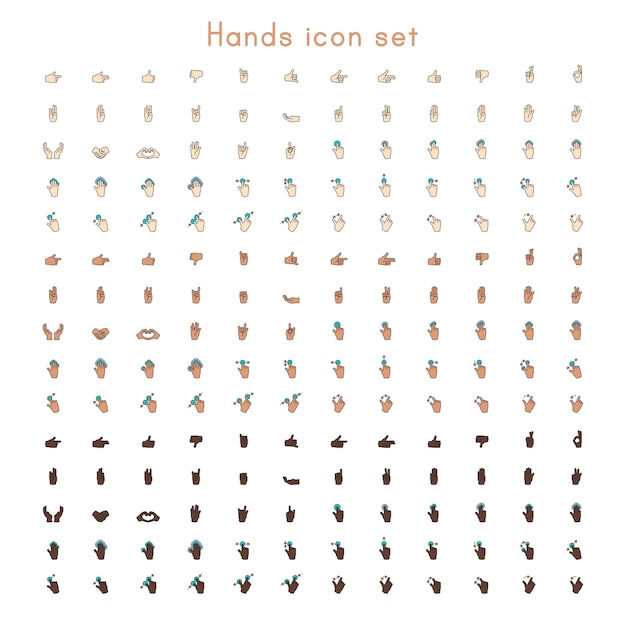 Бесплатное векторное изображение Иллюстрация жестов рук, установленных в тонкой линии
