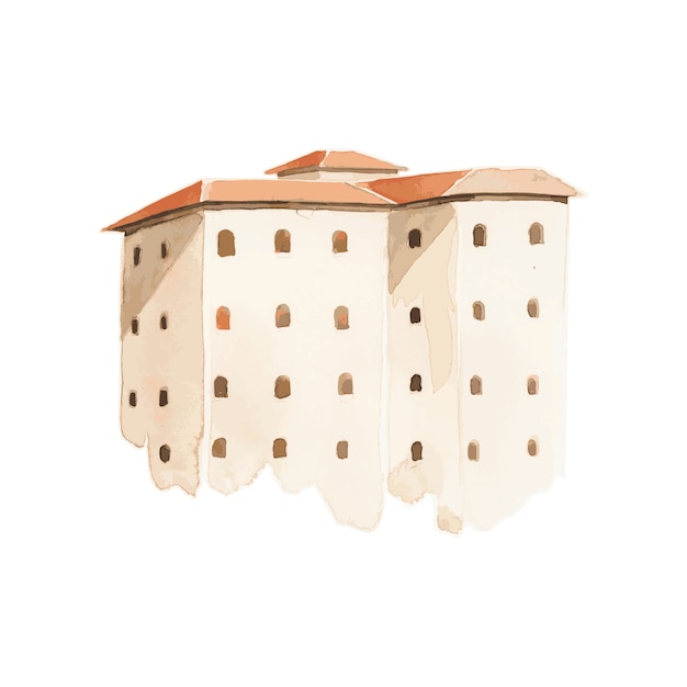Бесплатное векторное изображение Иллюстрация средиземноморского городского здания стиль акварели