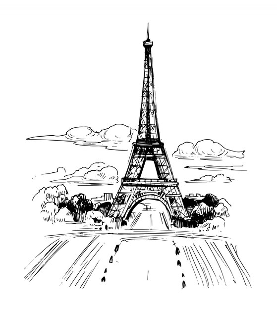 フランスとパリの旅行と旅のネオンの光の背景 プレミアムベクター
