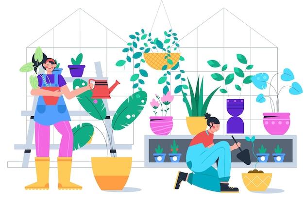 無料ベクター 植物の世話をする人たちのイラスト