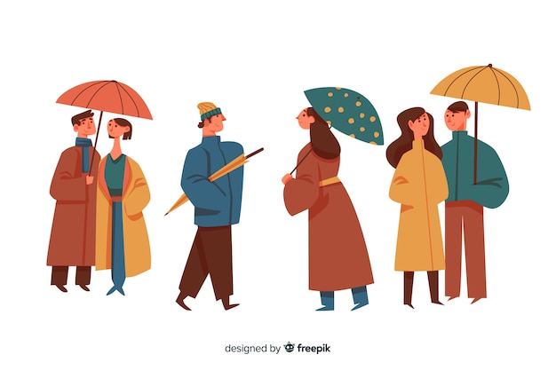 Бесплатное векторное изображение Иллюстрация людей, идущих в осень