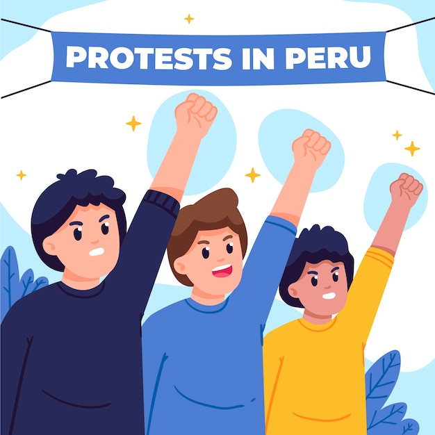 Бесплатное векторное изображение Иллюстрация перуанских протестующих, поднимающих кулаки
