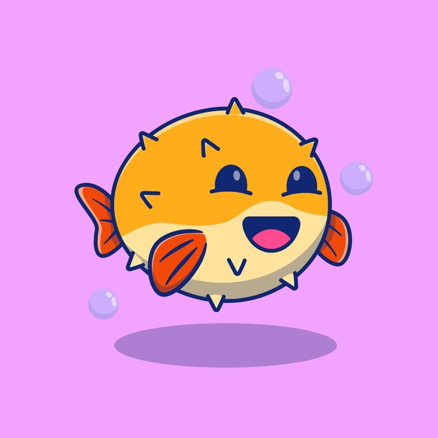とがった海や海の魚のユーモアのフグやブローフィッシュの子供のような面白いキャラクター プレミアムベクター