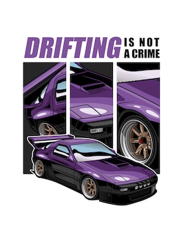 Иллюстрация пурпурного японского дрифта, спортивного автомобиля, шоссейных гонок, гоночного автомобиля jdm, тюнера с турбонаддувом