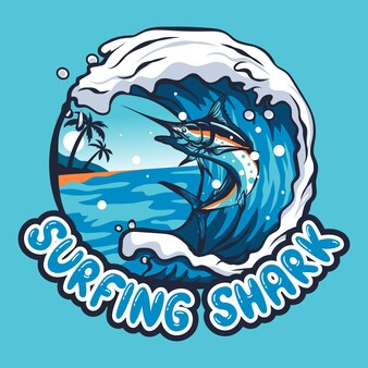 티셔츠 포스터 마스코트 로고에 적합한 서핑 상어의 그림