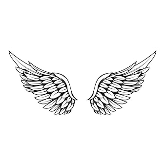 Иллюстрация крыльев в стиле татуировки, изолированные на белом фоне. элемент дизайна для логотипа, этикетки, значка, знака. векторная иллюстрация