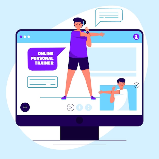 Vettore gratuito illustrazione del personal trainer online